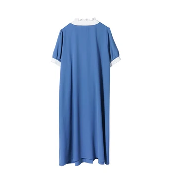 Femei elegante Rochie Ciufulit Guler Talie Subțire Albastru Eșarfe de Primăvară Maneca Scurta Casual, Rochie de Petrecere 2021 Femei de Moda Sundress