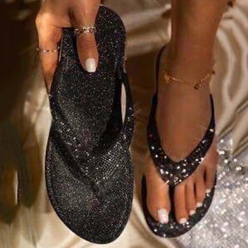 Femei Flip Flop Papuci De Diapozitive Bling Stras Doamnelor Pantofi Casual De Vara Plat Feminin Cristal Sclipici Femei Plus Dimensiune 2021