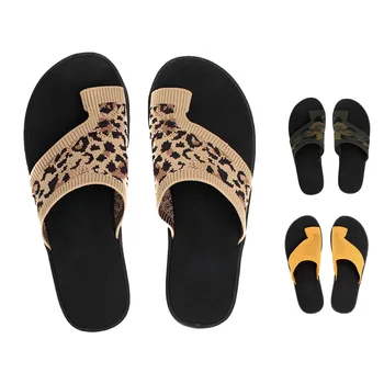 Femei flip flop țesute Vara Sandale leopard/Camuflaj se acoperă degetul Casual Beach Open-Toe Pantofi plat flip flops doamna papuci