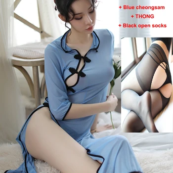 Femei lenjerie Sexy Perspectivă Chi-pao Uniformă Tentația Erotic de Lux Ciorapi Retro Sex Costume Student Lenjerie cămașă de noapte