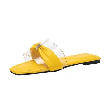 Femei Papuci Deget de la picior Pătrat Transparent PVC Doamnelor Plat Slide-uri de Cristal Bling de sex Feminin în aer liber, Plajă Flip-Flops Pantofi Femeie Sandales