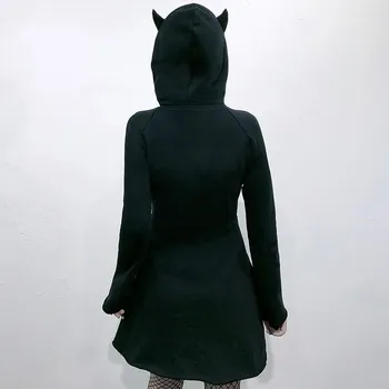 Femei Pisică Ureche Hoodie Pulover Negru cu Maneci Lungi, cu Glugă Drăguț coreeană Harajuku Tricou Rochie Cool Girl High Street Wear