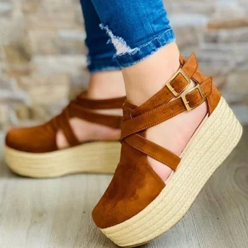 Femei Sandale de Curea Cataramă Platforma Doamnelor Pantofi Femei piele de Căprioară Pantofi Casual Cusut Pantofi de Confort Femeie Lumina Încălțăminte 2021