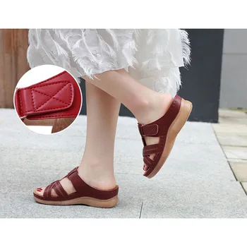 Femei Sandale Pană Premium Ortopedice sandale Papuci de Vara de Epocă Anti-alunecare Casual din Piele de sex Feminin Platforma Pantofi Roșii Mujer