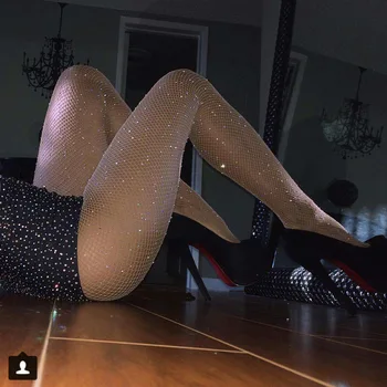 Femei Sexy Cristal Fishnet Ciorapi Dresuri Stras Chilot Lenjerie de Moda Bling Diamant Ciorapi pentru Party Club
