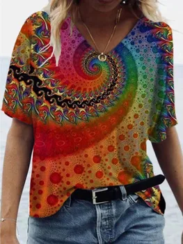Femei V-Neck Maneca Scurta Bluza Florale Imprimate Topuri Casual Lejere de Vară de Moda T-shirt Plus Dimensiune
