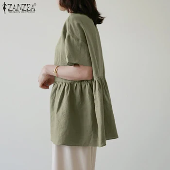 Femei Zburli Munca Tricou Lady 2021 Moda de Vara Topuri ZANZEA Minimalist Solid Blusa Casual Lenjerie de pat din Bumbac Vrac Tunica