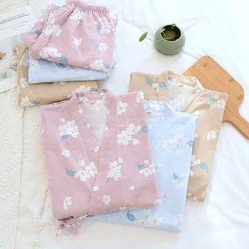 Femeii Sleepwear Bumbac Moale, Seturi de Pijama Butonul de Jos de Maneci Scurte Pj Florale Pijama Set de Toamnă de sex Feminin Pijamale