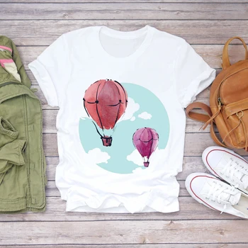 Femeile Acuarelă, Desene animate cu Balonul cu aer Cald Iubesc Moda Doamnelor de Imprimare Doamna T-shirt Femei Top Elegant Tricou Dulce Tee T-Shirt