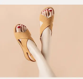 Femeile Shose De Vară 2021 Casual, Sandale Din Piele Velcro Retro Sandalis Femei Plus Dimensiune Gol Pene Sandale