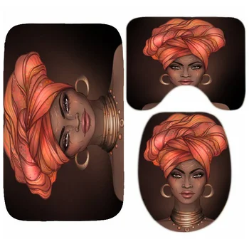 Fierbinte Afro-American Duș Perdea Frumoasă Femeie de culoare cu Headwrap Turban Perdele de Baie Set Lucios Fata de Buze Mat Baie Covor