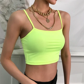 Fierbinte Casual Verde Neon Crop Top Pentru Femei Camis Streetwear Slim Sexy Top De Vară 2020 Curea Trunchiate Topuri Neon