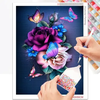 FIYO Diamant Pictura Plină Piața de Foraj de Flori Decor de Perete Stras Broderie Mozaic Fluture 5D Manual