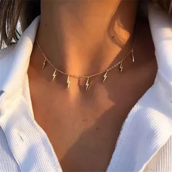 FNIO Moda Fulger Forma de Aur de Culoare de Argint Pandantiv Colier pentru Femei Bijuterii de Fată Boho Clasic Declarație Cravată Colier