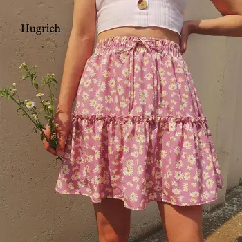 Fusta de moda pentru Femei Daisy Print cu Fermoar Talie Mare Ciufulit Casual Fusta Mini Sexy Streetwear Boem Fusta Scurta 2021