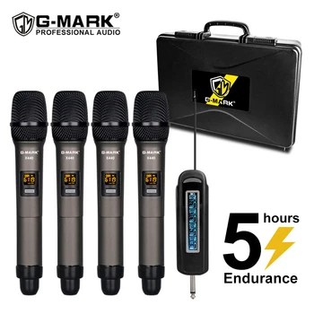 G-MARK X440 Microfon Wireless 4 Canale Karaoke Portabil Mic Corp Metalic Baterie de Litiu de 50 M Gama de Lucru Cu Valiza