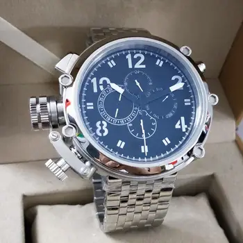 GEERVO Nu logo-ul 50mm Mare ceas cadran Negru mâna stângă din oțel Inoxidabil automată bărbați Ceas Multi-funcție de apelare