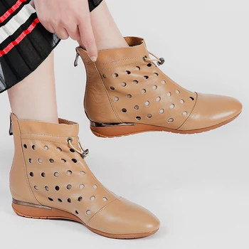 GKTINOO 2021 Vara Glezna Cizme din Piele Pantofi Femei cu Toc Plat Spate cu Fermoar Cizme Decupaj respirabil Mujer Zapatos Dimensiunea 43