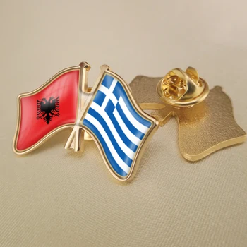 Grecia și Albania Trecut Dublu Prietenie Steaguri insigne, Brosa Insigne