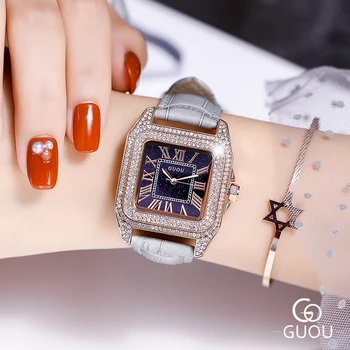 GUOU de Lux Stras Pătrat Ceasuri pentru Femei Roman Numeral Dial Femei Cuarț Ceas rezistent la apa de Cristal Doamnelor Ceasuri de mana