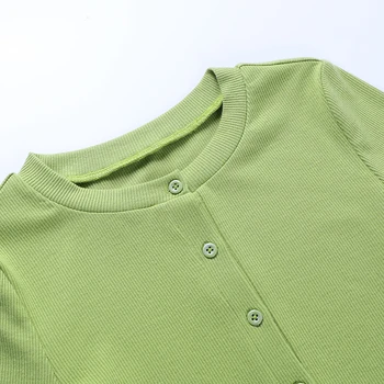 Hbenna Casual 2 Bucati de Seturi de Femei 2021 Verde cu Maneci Scurte Decupate T-Shirt, Cu pantaloni Scurți Seturi Subțire Elastic Butonul O-Gât homewear