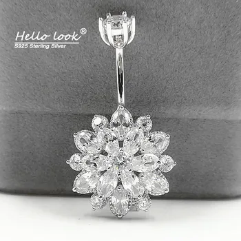 HelloLook Argint 925 Floarea Soarelui Belly Button Inel Stralucitor Zirconiu Body Piercing Bijuterii Accesoriu Femeie Cadou