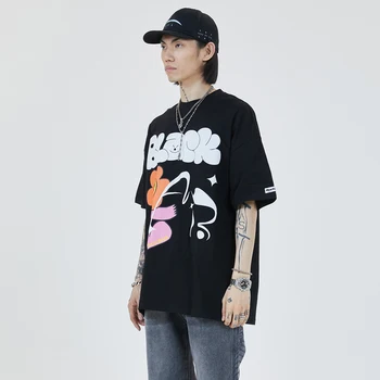 Hip Hop Oversize T-Shirt Streetwear Flori Scrisoare De Imprimare T Tricoul 2021 Bărbați Harajuku Bumbac Vrac Tricou De Vara Tricou Maneci Scurte