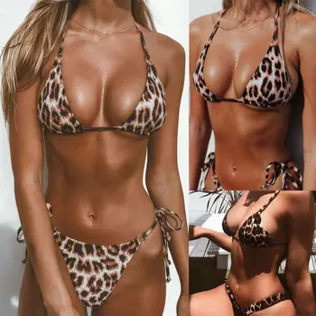 Hirigin Sexy Leopard Bikini Set Push-Up Căptușit Costume De Baie Femei 2020 Nou Bandaj Tanga Biquini Femei Costum De Baie Costum De Baie