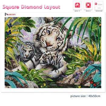 Huacan 5D Diamant Pictura Animal White Tiger Cross Stitch Cristal de Diamant Broderie Junglă Mozaic lucrate Manual, Cadou