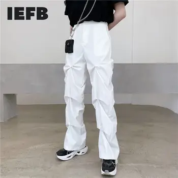 IEFB Alb-Negru de Design de Nișă Cutat Picior Pantaloni Casual Streetwear Pantaloni Largi pentru Bărbați Pantaloni Drepte 2021 Noi 9Y6991