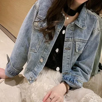 Jacheta Femei Denim de Bază Simplu Harajuku Streetwear Toate-meci Chic Femei Jachete Casual Stil coreean grupa de petrecere a timpului Liber la Modă de Epocă Noi