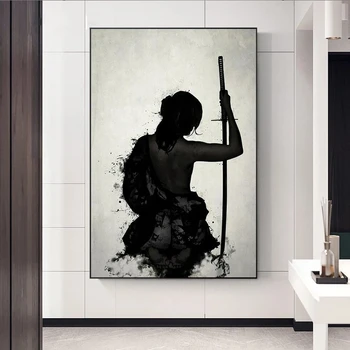 Japoneză Samurai Ronin Negru și Alb Pictura Panza Samurai Postere si Printuri Anime Perete Artist House Decor Pictura