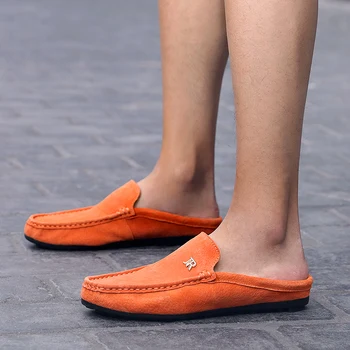 Jumătate de Încălțăminte pentru Bărbați, Mocasini Pantofi de Vara Marca lucrate Manual Moda Slipon de sex Masculin de Conducere Pantofi de piele de Căprioară Piele Papuci Barbati Mocasini
