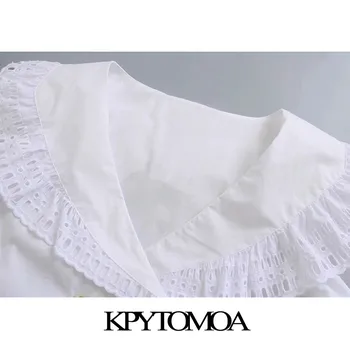 KPYTOMOA Femei 2021 Moda Cu Broderie Ornamente Alb Bluze Vintage V-Neck Maneca Lunga Femei Tricouri Blusas Topuri Chic