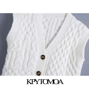 KPYTOMOA Femei 2021 Moda Cu Butoane Decupate Cable-Knit Vesta Pulover Vintage V Gâtului fără Mâneci Femei Vesta Chic Topuri