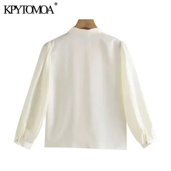 KPYTOMOA Femei 2021 Moda Perla Faux Butoane Confortabil Bluze Vintage Arc Legat Guler Maneca Trei Sferturi Femei Tricouri Topuri Chic