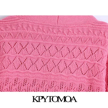 KPYTOMOA Femei 2021 Moda tesatura Texturata Loose Knit Cardigan Pulover Vintage Maneca Lunga Deschide Ochi de sex Feminin de Îmbrăcăminte Chic Top
