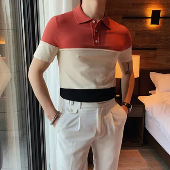 La Modă Tricotate De Calitate Polo Tricou Bărbați Vară 2021 Maneca Scurta De Culoare De Contrast Casual Respirabil Moda Polo Homme Golf Haine