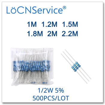 LoCNService 500PCS/LOT 5% 1/2W 1M, 1.2 M, 1.5 M, 1.8 M, 2M 2.2 M peliculă de carbon BAIE OHM Rezistor