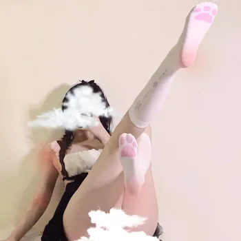 Lolita Sexy Picior De Pisică Model Respirabil Coapsa Inalta Confortabil Peste Genunchi Ciorapi Chilot Alb Catifea Moale Dresuri Ciorapi