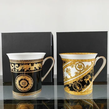 Lux Europa Cani de Portelan Negru si Auriu Bone China Cesti Pentru Cafea Ceai Lapte Acasă Apă de Masă Drinkware Personalizate Cana Cadou
