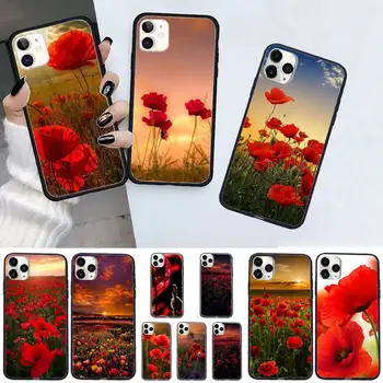 Maci roșii flori de Mac model de Telefon Caz pentru iPhone 11 12 pro XS MAX 8 7 6 6S Plus X 5S SE 2020 XR mobil funda