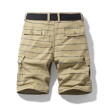Mens De Vara Din Bumbac Pantaloni Scurți De Marfă 2021 Noua Moda Dungă Casual Multi-Buzunar De Pantaloni Scurți Largi Armatei Militare Tactice Pantaloni Scurți Pentru Bărbați
