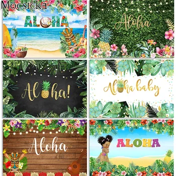 Mocsicka Aloha Petrecere Fundal Tropicale Cu Frunze Hawaiian Luau Ziua De Naștere Petrecere Copil De Dus Decoratiuni Fotografie De Fundal
