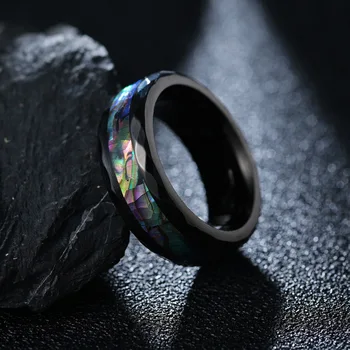 Moda Bijuterii 8MM Încrustat Colorate Coajă scoică Abalone Teșite din Oțel Inoxidabil cu Inel de Oțel Bijuterii de Nunta NE-Dimensiune 6-13