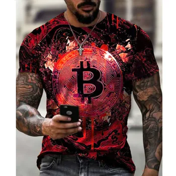 Moda Casual Maneca Scurta Sport pentru Bărbați T-shirt Mare Rotund Gat Bitcoin 3D de Imprimare T-shirt Respirabil Fitness Îmbrăcăminte pentru Bărbați