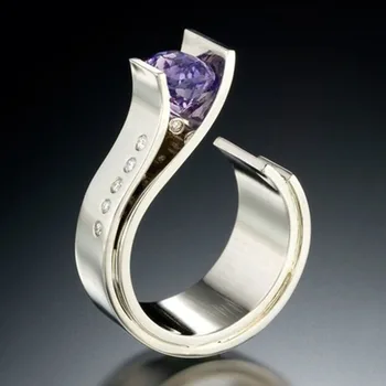 Moda Cristal Violet Inel Moderne Geometrice Creative de Argint de Culoare de Nunta Inele de Logodna pentru Femei, Cadou de Ziua de Bijuterii