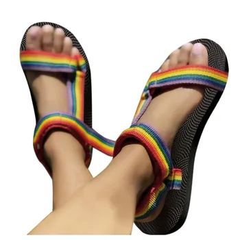 Moda pentru femei sandale Papuci de Vara de Potrivire a Culorilor Tipărite Cârlig Buclă Pană Platforma Non-Alunecare de Sandale Feminine Dropship #40