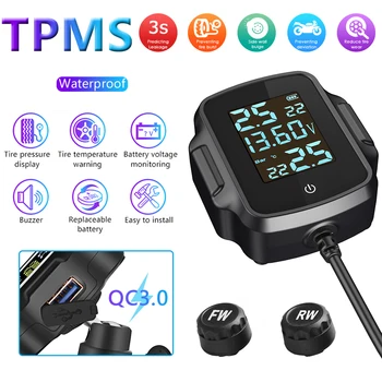 Motocicleta TPMS Motocicleta Anvelope Sistemul de Monitorizare a Presiunii Pneurilor Temperatura Sistem de Alarma cu QC 3.0 USB Încărcător pentru Telefon Tableta