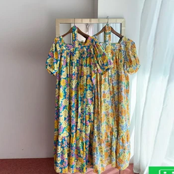 Mozaic de culoare femeie rochie Piața guler Talie Mare Casual, rochii de vacanta pentru femei Puff Mâneci lungi se Potrivesc Vrac vestidos 2021